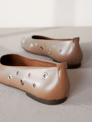 Camel Signature Leather Eyelet Ballerinas - Image 5 of 6