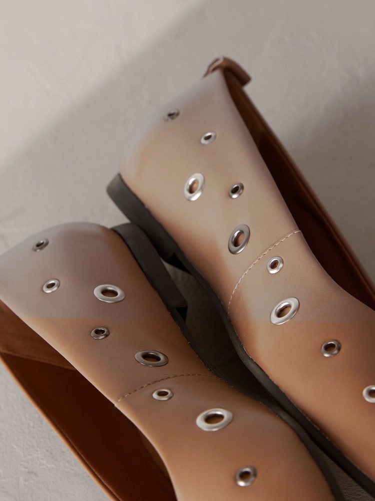 Camel Signature Leather Eyelet Ballerinas - Image 6 of 6