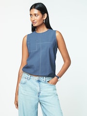 Navy Blue Utility Drawstring Crop Tank Top - Image 1 of 6