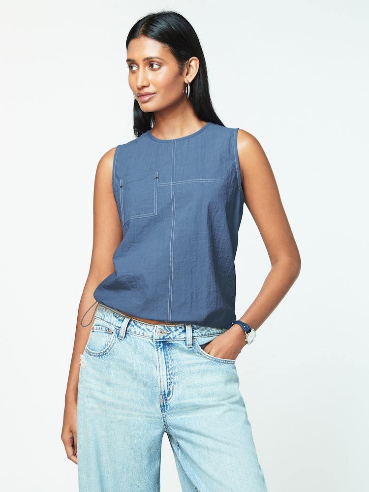 Navy Blue Utility Drawstring Crop Tank Top - Image 1 of 6