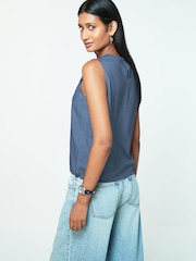 Navy Blue Utility Drawstring Crop Tank Top - Image 3 of 6