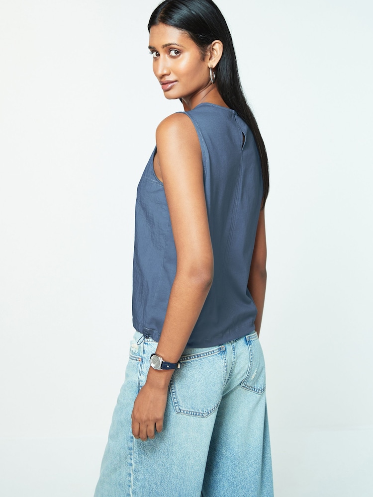 Navy Blue Utility Drawstring Crop Tank Top - Image 3 of 6