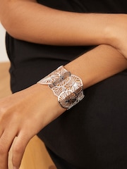 Silver Tone Filigree Floral Cuff Bracelet - Image 1 of 4
