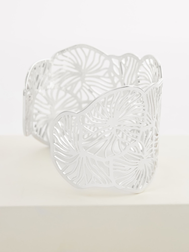 Silver Tone Filigree Floral Cuff Bracelet - Image 4 of 4
