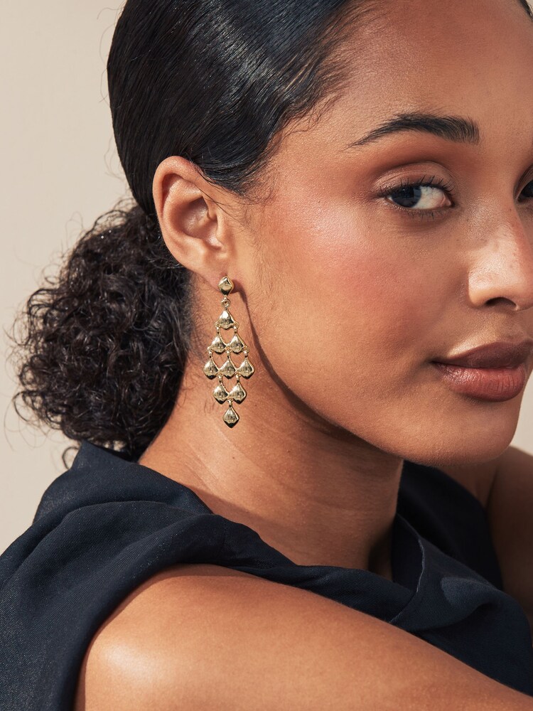 Gold Tone Diamond Cascade Earrings Made with Recycled Metal - Image 1 of 3