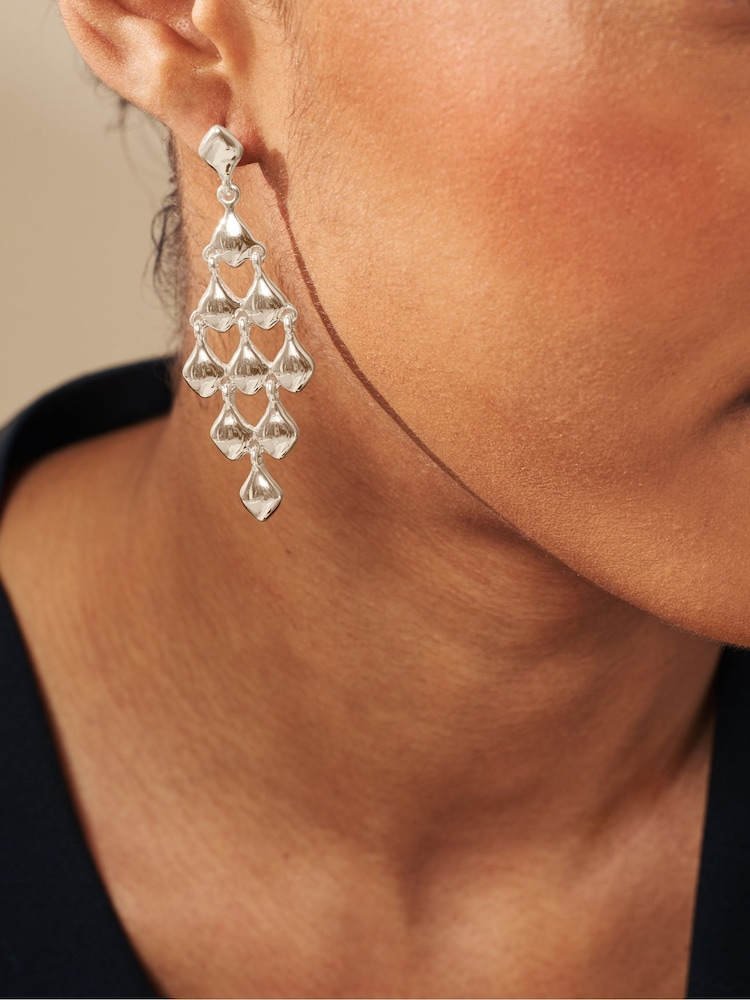 Silver Tone Diamond Cascade Earrings Made with Recycled Metal - Image 1 of 4 Silver Tone Diamond Cascade Earrings Made with Recycled Metal - Image 1 of 4