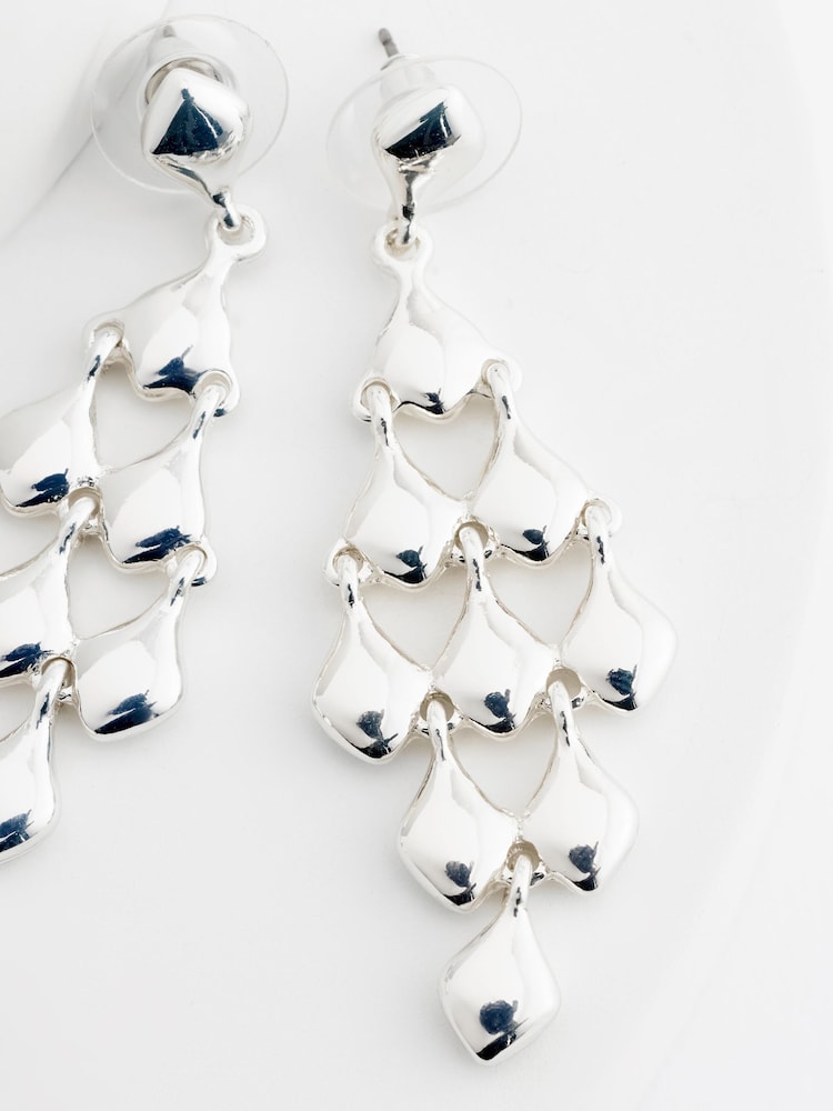Silver Tone Diamond Cascade Earrings Made with Recycled Metal - Image 4 of 4 Silver Tone Diamond Cascade Earrings Made with Recycled Metal - Image 4 of 4