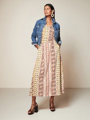 Orange/Green Print 100% Cotton Bandeau Midi Summer Dress - Image 2 of 6