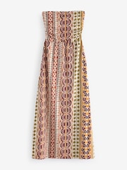 Orange/Green Print 100% Cotton Bandeau Midi Summer Dress - Image 5 of 6