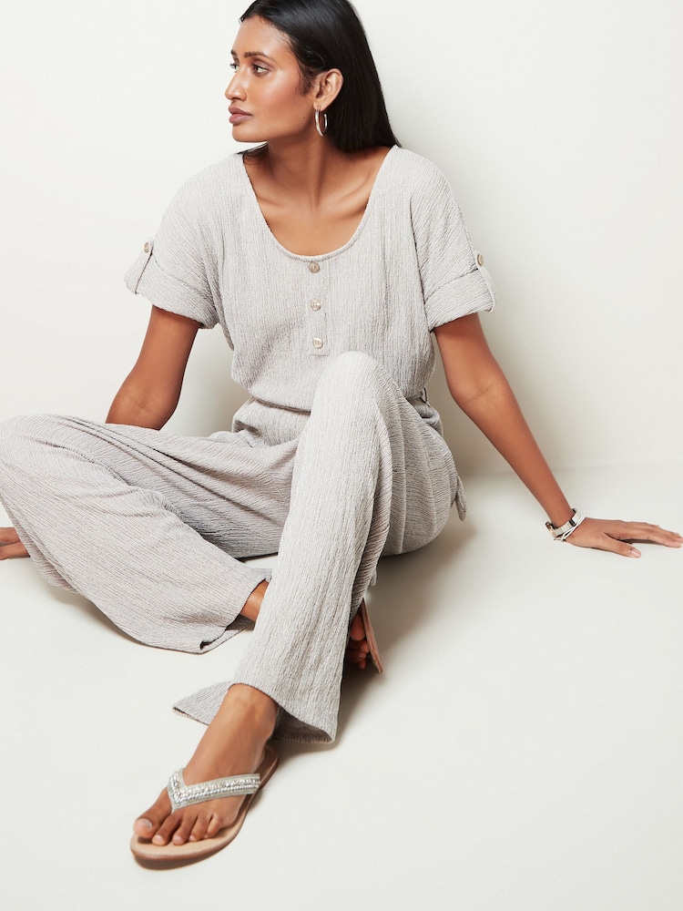 Stone Textured Utility Wide Leg Belted Jumpsuit - Image 2 of 6