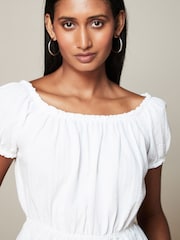 White 100% Cotton Bardot Puff Sleeve Blouse - Image 2 of 6