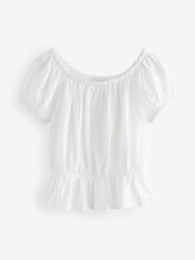 White 100% Cotton Bardot Puff Sleeve Blouse - Image 5 of 6