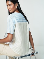Blue/Neutral Stripe Jersey Poplin Mix Short Sleeve Shirt - Image 1 of 6