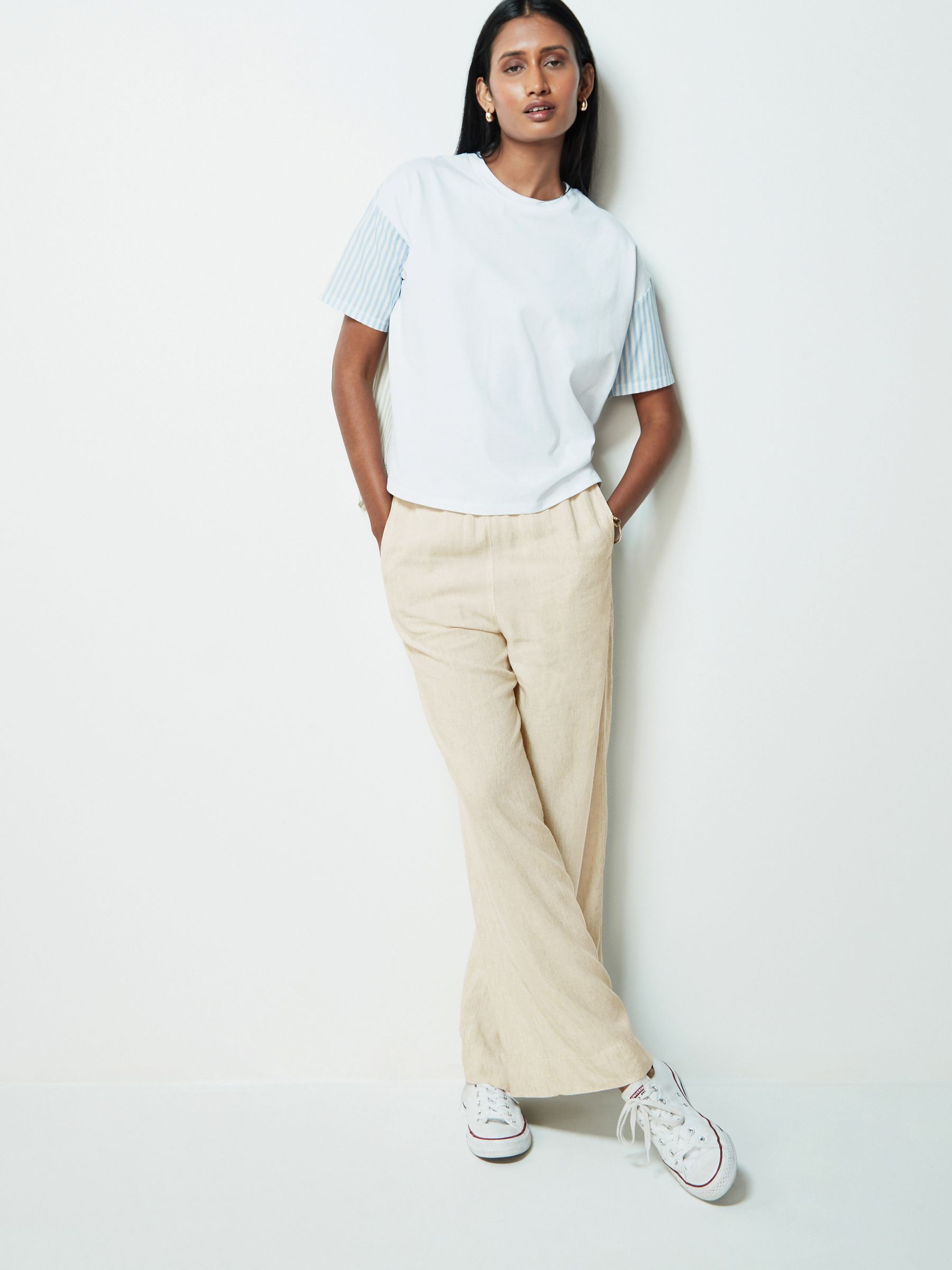Blue/Neutral Stripe Jersey Poplin Mix Short Sleeve Shirt - Image 2 of 6
