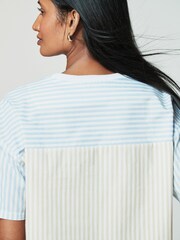 Blue/Neutral Stripe Jersey Poplin Mix Short Sleeve Shirt - Image 3 of 6