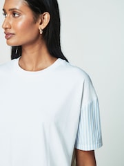 Blue/Neutral Stripe Jersey Poplin Mix Short Sleeve Shirt - Image 4 of 6