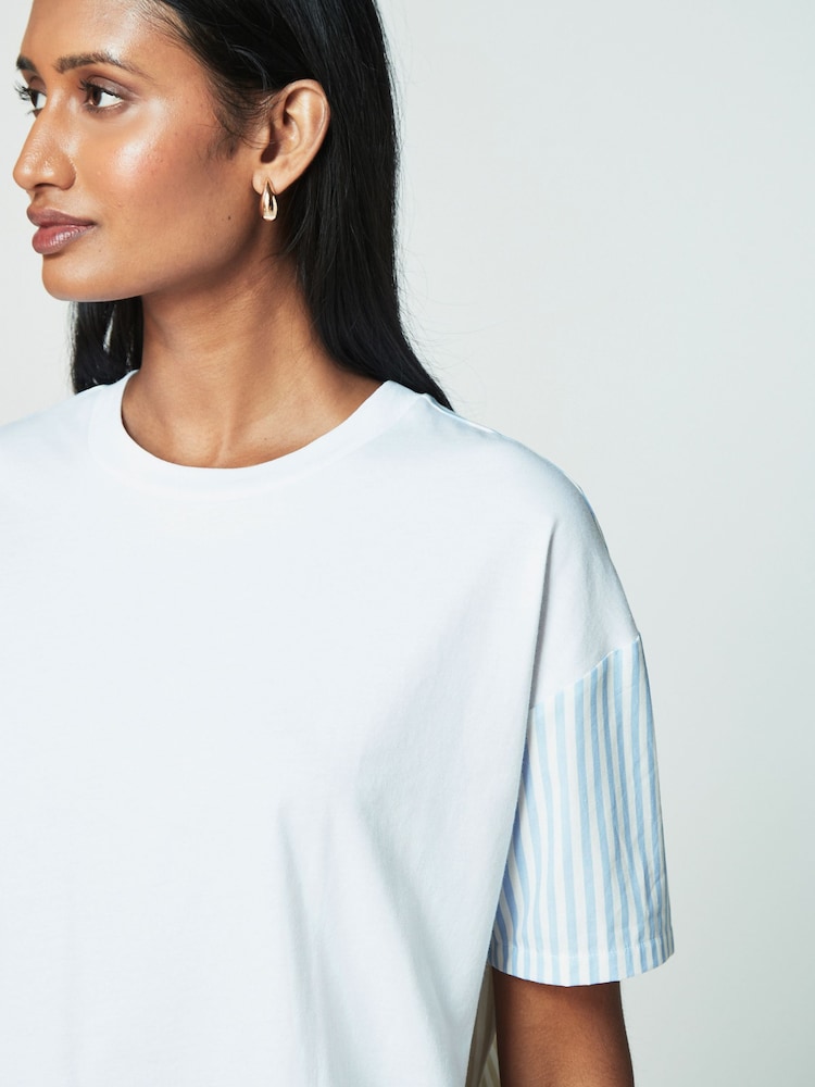 Blue/Neutral Stripe Jersey Poplin Mix Short Sleeve Shirt - Image 4 of 6