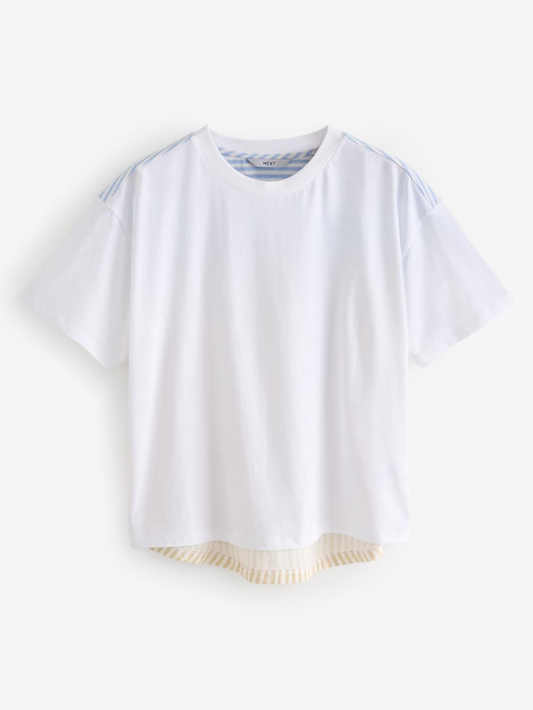 Blue/Neutral Stripe Jersey Poplin Mix Short Sleeve Shirt - Image 5 of 6