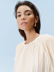 Ecru Plissé Woven Mix Short Sleeve Top - Image 3 of 6