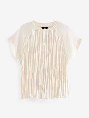 Ecru Plissé Woven Mix Short Sleeve Top - Image 4 of 6
