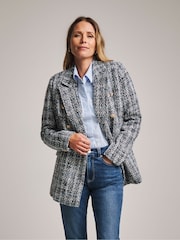 JD Williams Blue Anthology Premium Check Boucle Military Blazer - Image 1 of 4