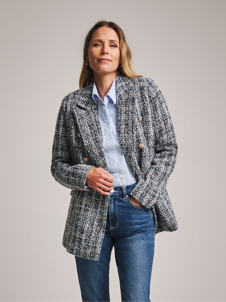 JD Williams Blue Anthology Premium Check Boucle Military Blazer - Image 1 of 4