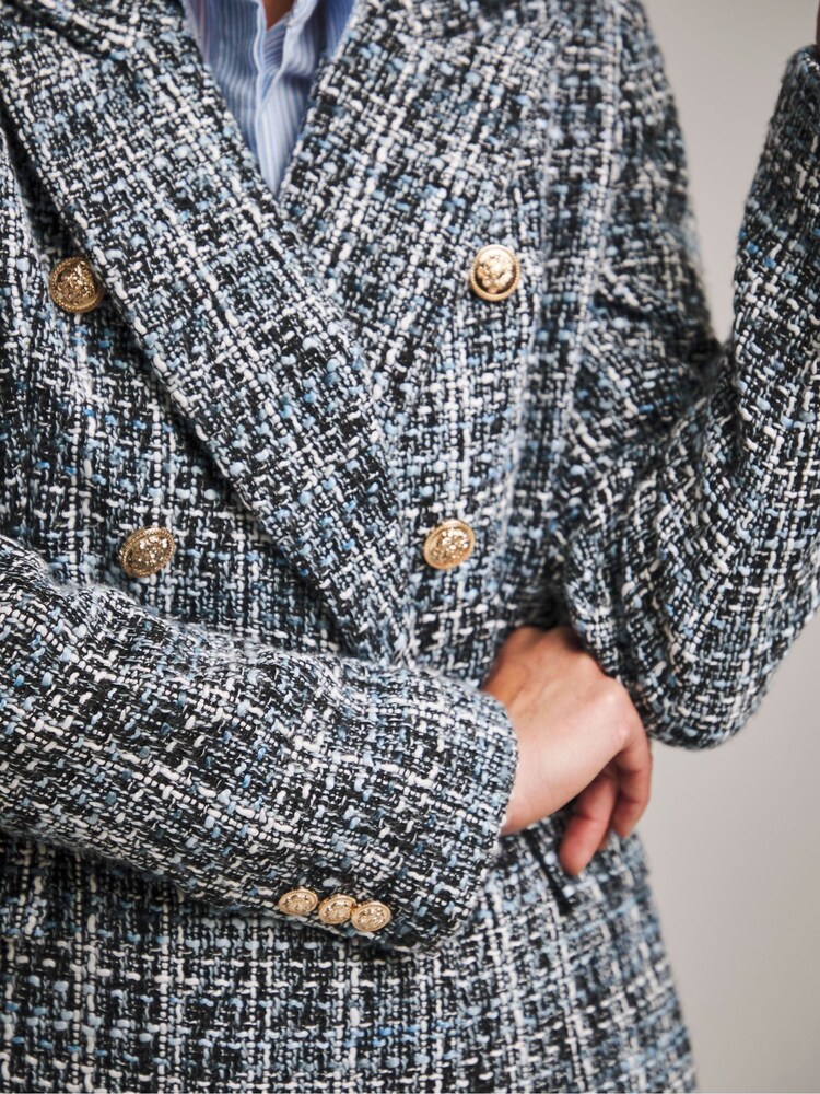 JD Williams Blue Anthology Premium Check Boucle Military Blazer - Image 4 of 4