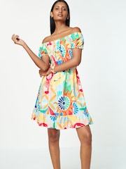 Lobster Print Bardot Puff Sleeve Jersey Summer Dress - Image 1 of 6