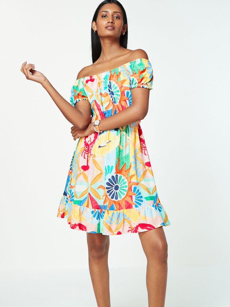 Lobster Print Bardot Puff Sleeve Jersey Summer Dress - Image 1 of 6