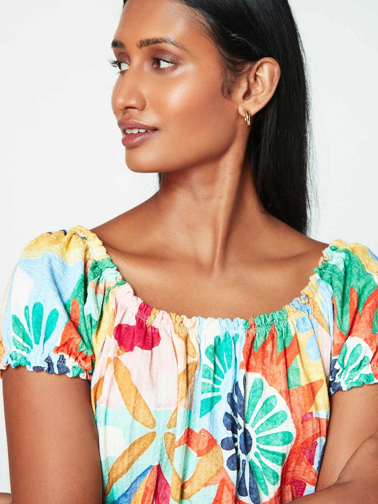 Lobster Print Bardot Puff Sleeve Jersey Summer Dress - Image 4 of 6