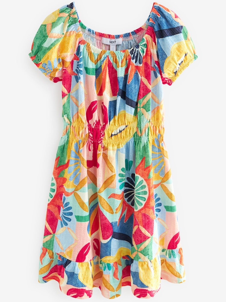 Lobster Print Bardot Puff Sleeve Jersey Summer Dress - Image 5 of 6