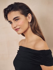 Black Off The Shoulder Gathered Ruched Soft Touch Top - Image 6 of 8