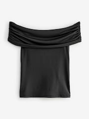 Black Off The Shoulder Gathered Ruched Soft Touch Top - Image 7 of 8