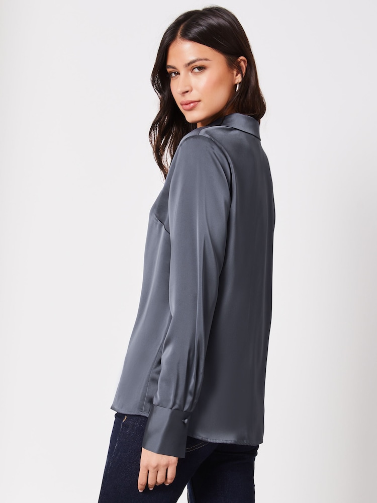 Lipsy Blue Satin Button Through Shirt - Image 2 of 3