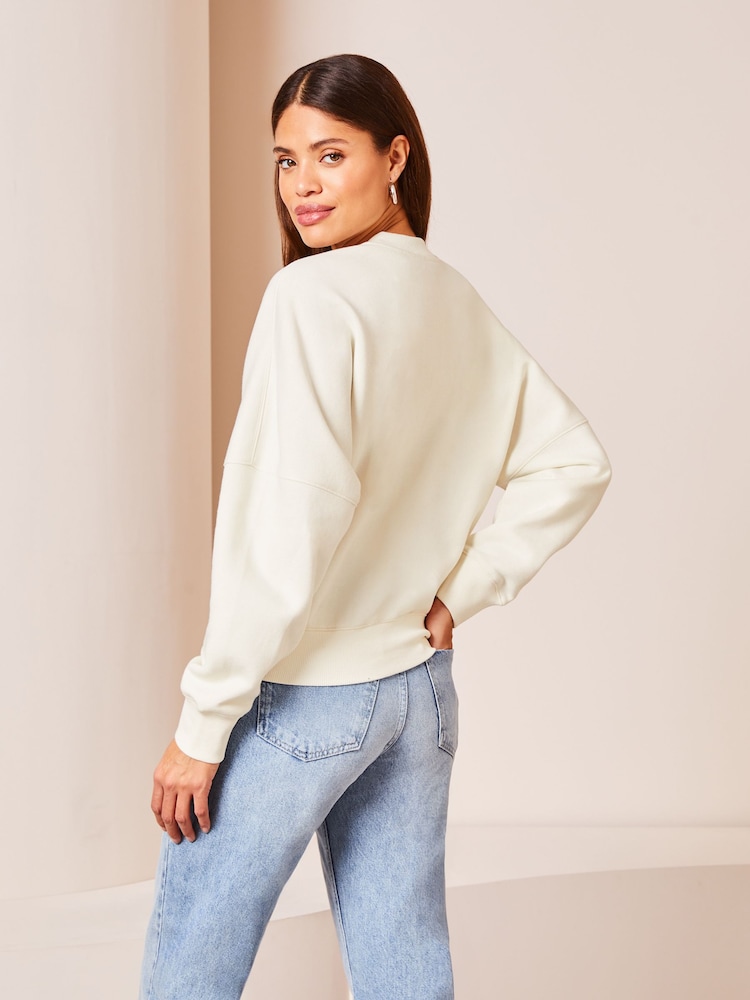 Lipsy Cream Sweat Bomber Jacket - Image 2 of 4