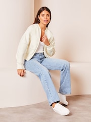 Lipsy Cream Sweat Bomber Jacket - Image 3 of 4