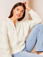 Lipsy Cream Sweat Bomber Jacket - Image 4 of 4