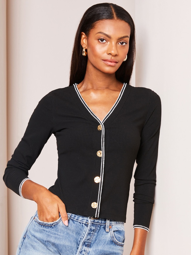 Lipsy Black Trim Detail Button Through Cardigan - Image 1 of 4