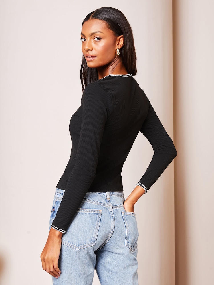 Lipsy Black Trim Detail Button Through Cardigan - Image 2 of 4