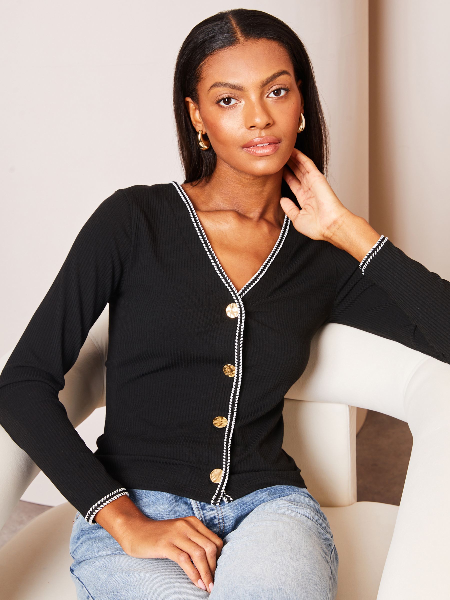 Buy Lipsy Black Trim Detail Button Through Cardigan from Buy Lipsy Black Trim Detail Button Through Cardigan from