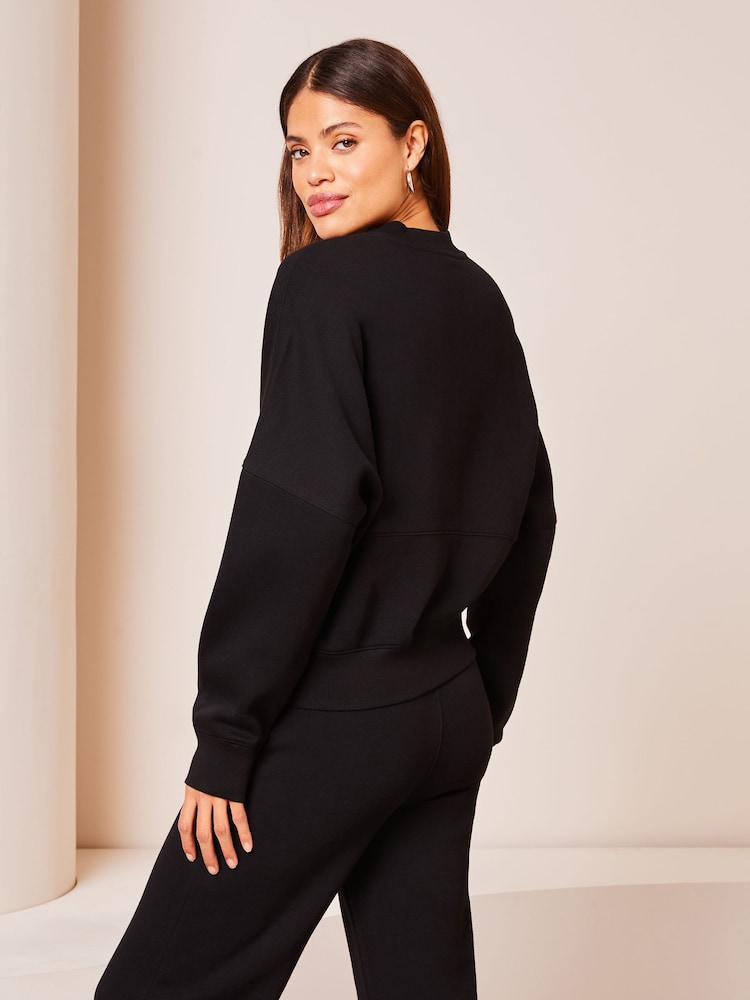 Lipsy Black Sweat Bomber Jacket - Image 2 of 4 Lipsy Black Sweat Bomber Jacket - Image 2 of 4
