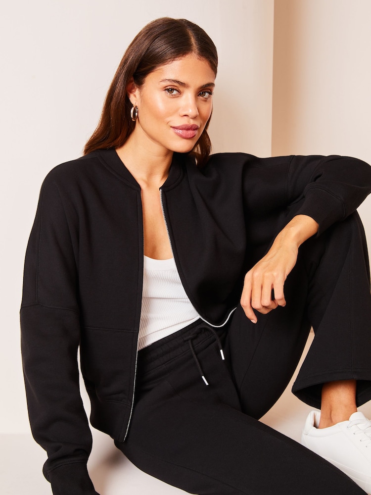 Lipsy Black Sweat Bomber Jacket - Image 4 of 4 Lipsy Black Sweat Bomber Jacket - Image 4 of 4