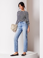 Lipsy Navy/White Round Neck Long Sleeve Button Top - Image 2 of 4