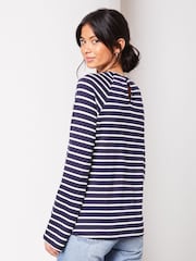 Lipsy Navy/White Round Neck Long Sleeve Button Top - Image 4 of 4