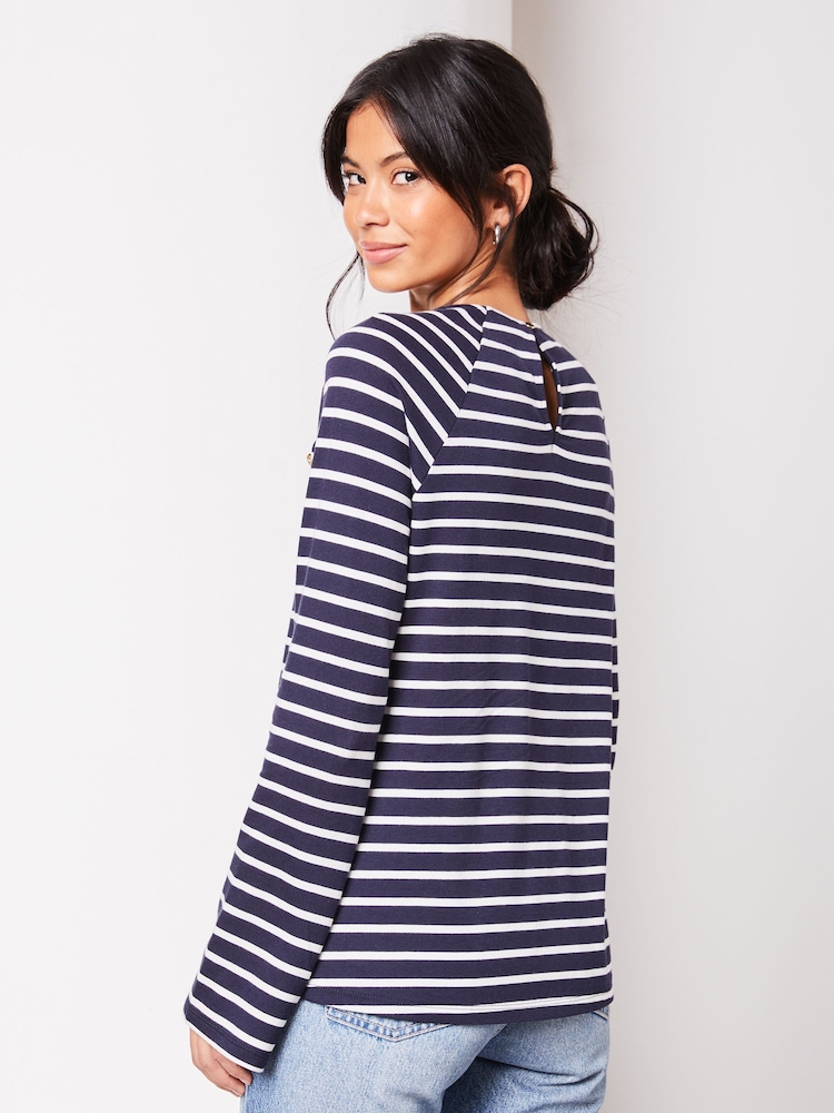 Lipsy Navy/White Round Neck Long Sleeve Button Top - Image 4 of 4