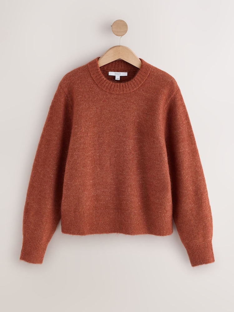 Conker Brown Long Sleeve Crew Neck Knitted Jumper With Wool - Image 1 of 3