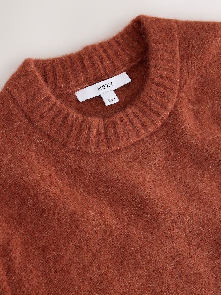 Conker Brown Long Sleeve Crew Neck Knitted Jumper With Wool - Image 2 of 3