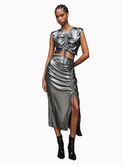 AllSaints Silver Carla Metallic Skirt - Image 3 of 6
