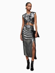 AllSaints Silver Carla Metallic Skirt - Image 4 of 6