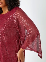 Roman Red Curve Sheer Sleeve Sequin Top - Image 5 of 5